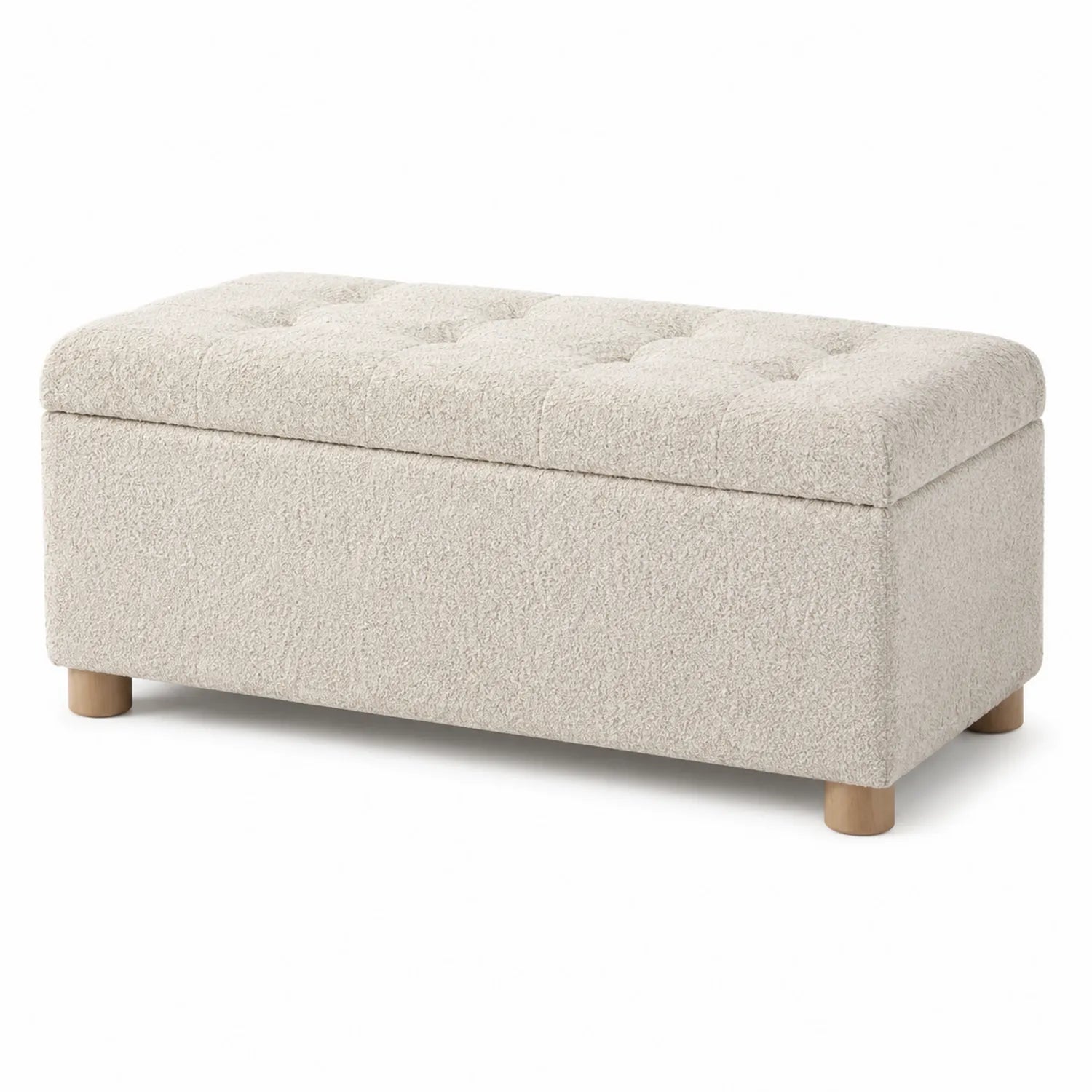 Panca Contenitore in Bouclé Beige 100x40x45 cm