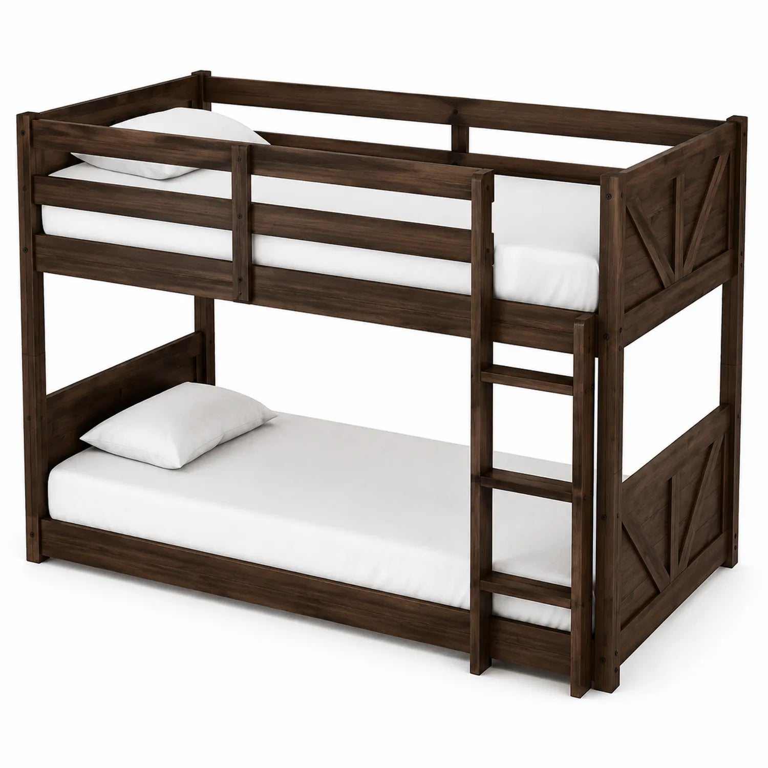 Letto a Castello in Legno di Pino Verniciato Marrone