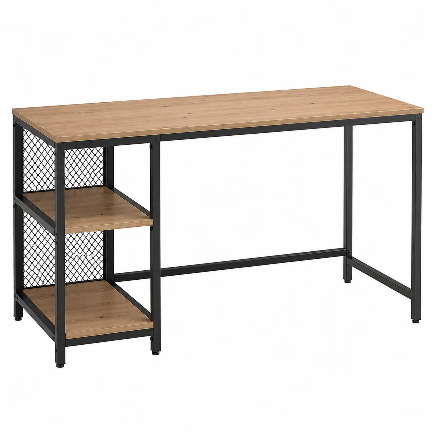 Scrivania in legno MDF e metallo con mensole