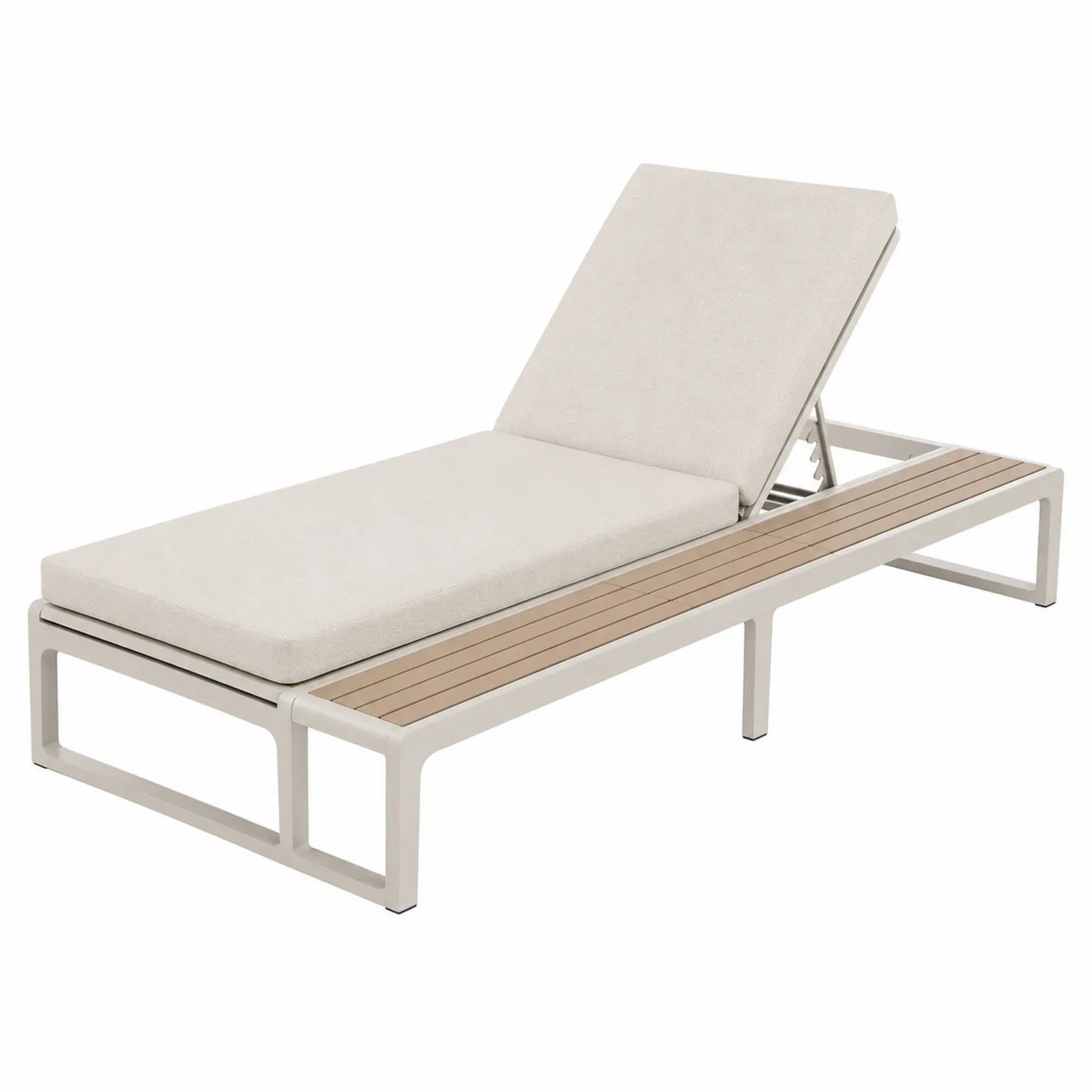 Lettino prendisole in alluminio e legno color crema 200x65 cm