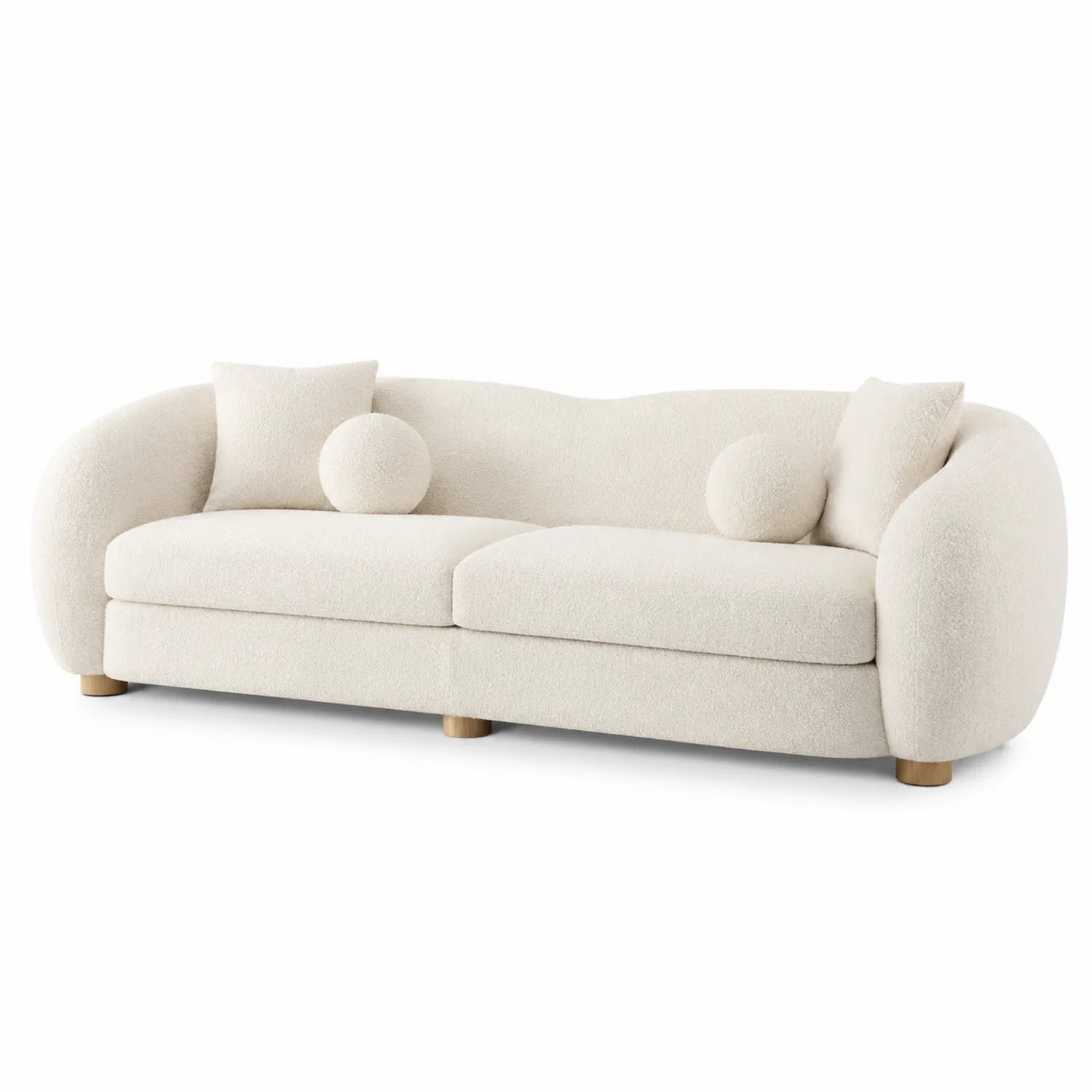 Divano in Tessuto Bouclé Forma Curva Bianco 220 cm