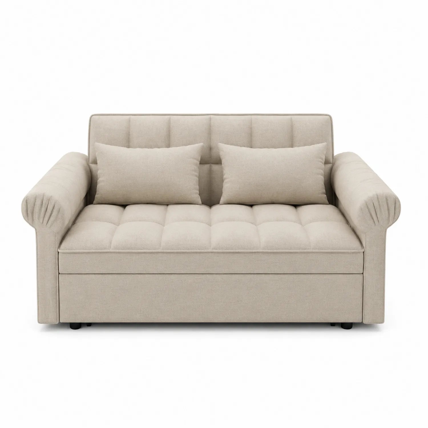 Divano Letto in Tessuto Beige con Cuscini